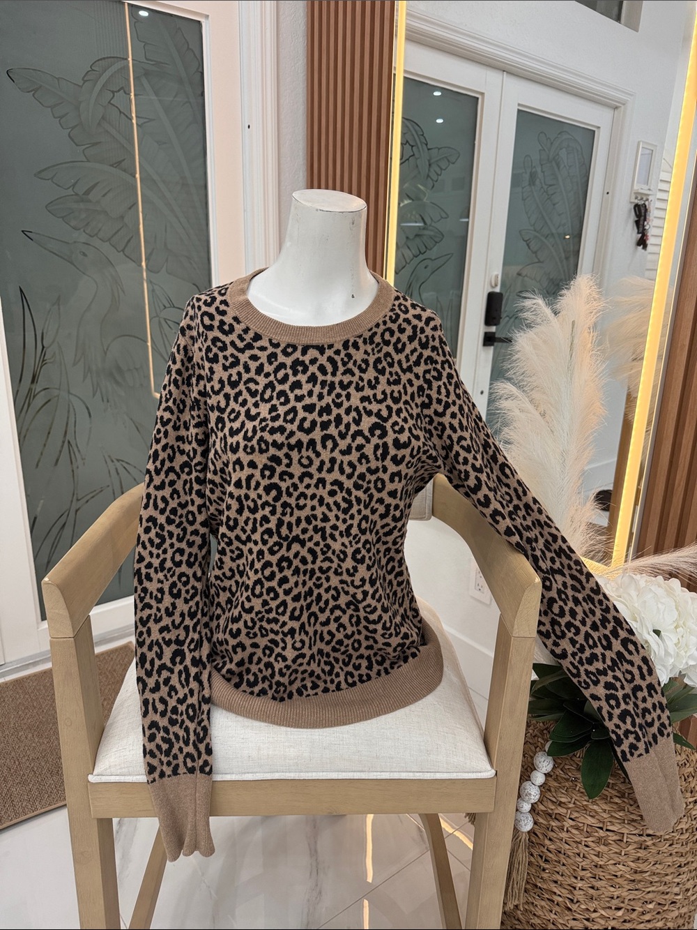 a new day Leopard-Print Crewneck Sweater in Brown and Black